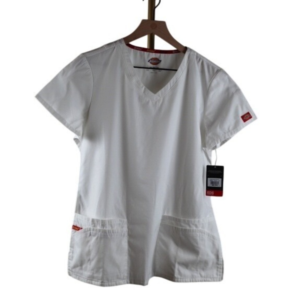 Dickies EDS Signature White V-Neck Scrub Top Medical Workwear Womens Medium NWT